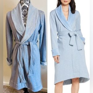 DUFFIELD II Double Knit Fleece Robe in Fresh Air Heather Blue Size Small
